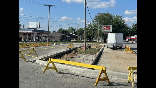 Photo by Megan Galbreath Work continues at the Winamac Plaza as seen in this photo taken on Monday, Aug. 3.