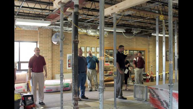 Eastern Pulaski Community School Corporation board members toured the construction that is happening at the schools after a regular school board meeting on Monday. The first area board members discussed was the new high school office.