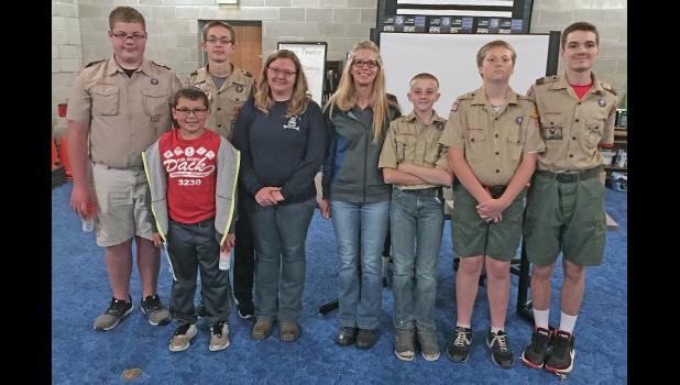 The tour of the EMA office included: RJ Link, Eli Overmyer, Clay Kistler, EMA deputy director Richelle Fox, EMA director Sheri Gaillard, Kody Gilman, Roan Peterson and Sam Nichols.