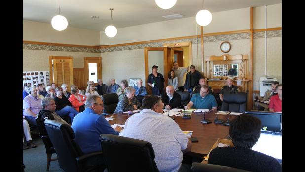 A large group attended the joint session Monday evening to hear what plans county officials have made in regards to the deteriorating courthouse.