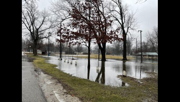 Flooding started at the Winamac Town Park at the end of the week, especially near the softball and baseball diamonds. Water began to cover the roads leading into the park in several spots.