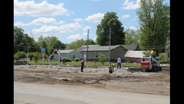 Splashpad features being installed at the location.