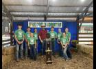 Photo by Megan Galbreath The participants in the 2023 Ultimate Showman competition gathered to congratulate Jacob Sanders on winning the Ultimate Showman title after the competition on Wednesday, June 28. Pictured is Chase Keller (10 year member), Gatlen Olson (seven year member), Brody Bonnell (three year member), Marissa Perry (seven year member), judge Hayden Berenda, Ultimate Showman Jacob Sanders, Taylee Ringen (eight year member), Presley Johnson (five year member) and Sophia Watwood (two year member).