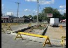 Photo by Megan Galbreath Work continues at the Winamac Plaza as seen in this photo taken on Monday, Aug. 3.