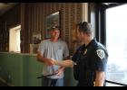 Waylon Burke, a Winamac Electric Department employee, was recognized for his life saving efforts during a brief award ceremony on Monday, June 19.