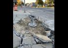 Photo by Megan Galbreath Work for the light poles has also started in front of the Winamac Volunteer Fire Department.