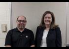 Dr. Cathy Rowe (right) is shown with school board president Kyle McTeigue.